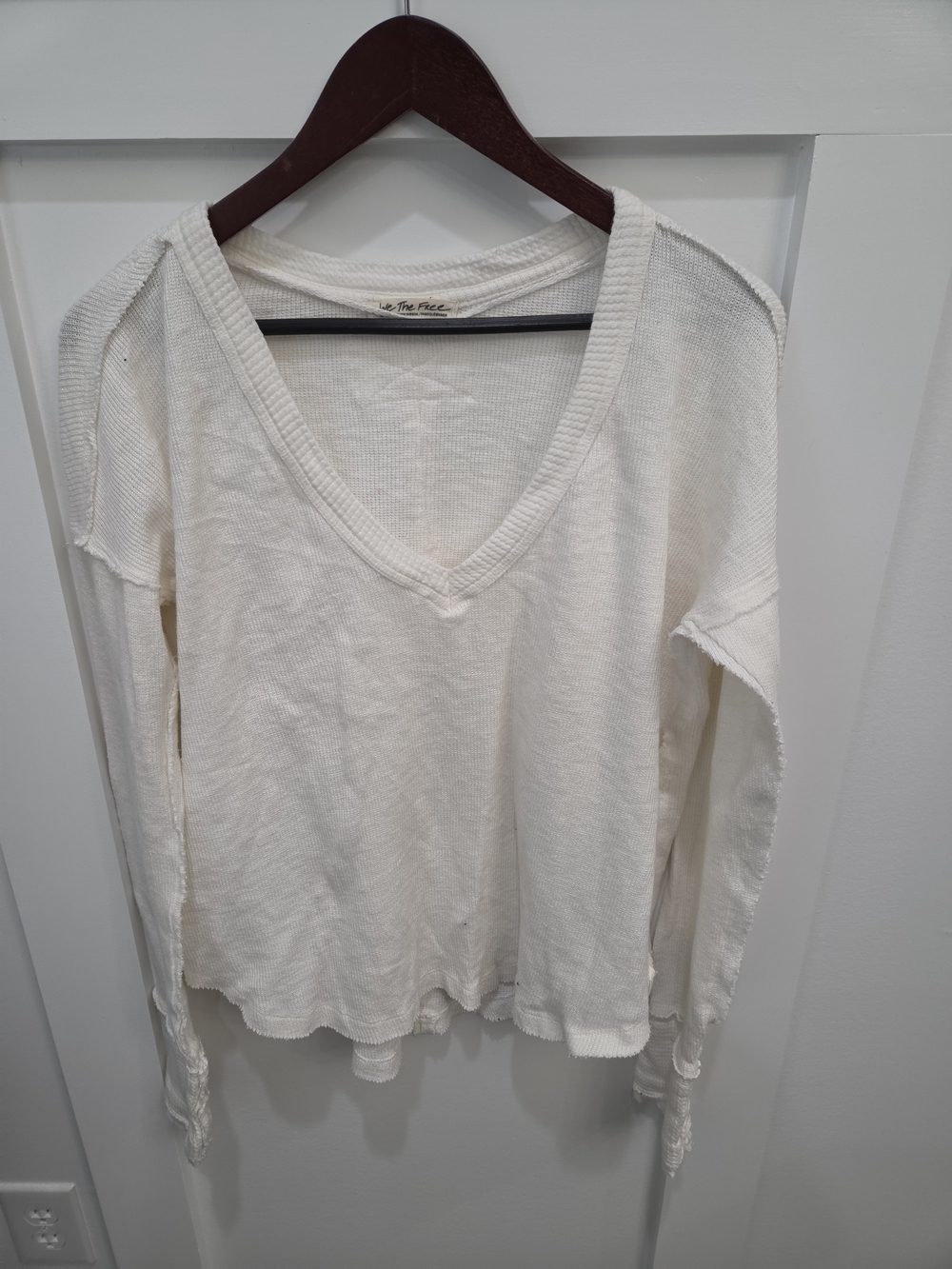 We The Free Cream V-Neck Lightweight Waffle Knit Hoodie